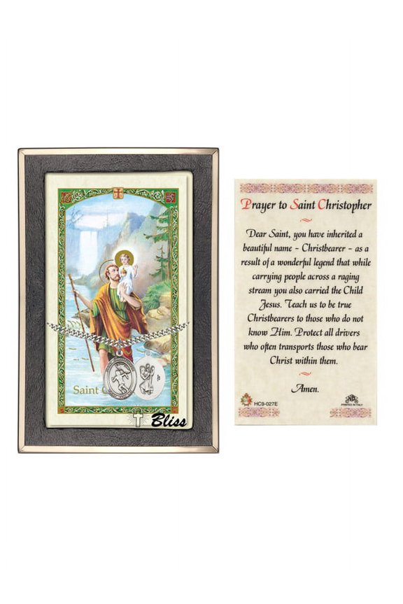 Sterling Silver St. Christopher/Track&Field medal on an 18 inch Lite Curb Chain with a Prayer to St Cristopher Prayer Card.