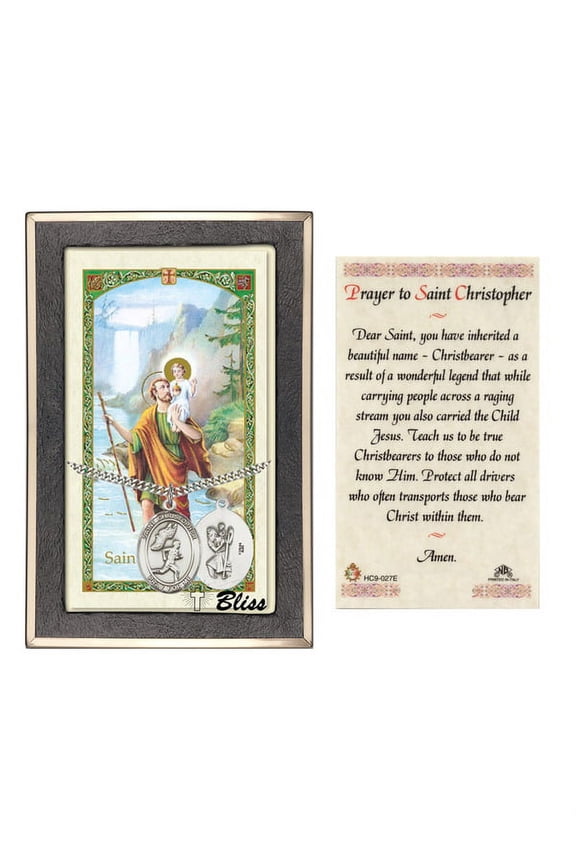 Sterling Silver St. Christopher/Track&Field medal on an 24 inch Heavy Curb Chain with a Prayer to St Cristopher Prayer Card.