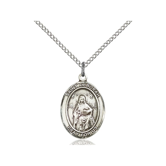Sterling Silver St. Deborah Pendant 3/4 x 1/2 inches with Sterling Silver Lite Curb Chain