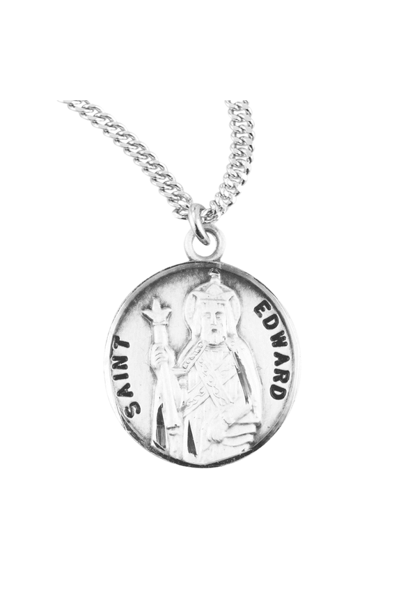 Sterling Silver St.Edward Medal Pendant Necklace in 20 Inch Rhodium Plated Stainless Steel Chain -Patron Saint of difficult marriages, Deluxe Velvet Gift Box - Made in USA
