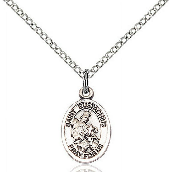 Sterling Silver St. Eustachius Pendant 1/2 x 1/4 inches with SS Lite Curb Chain