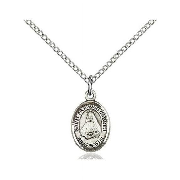Sterling Silver St. Frances Cabrini Pendant 1/2 x 1/4 inches with Sterling Silver Lite Curb Chain