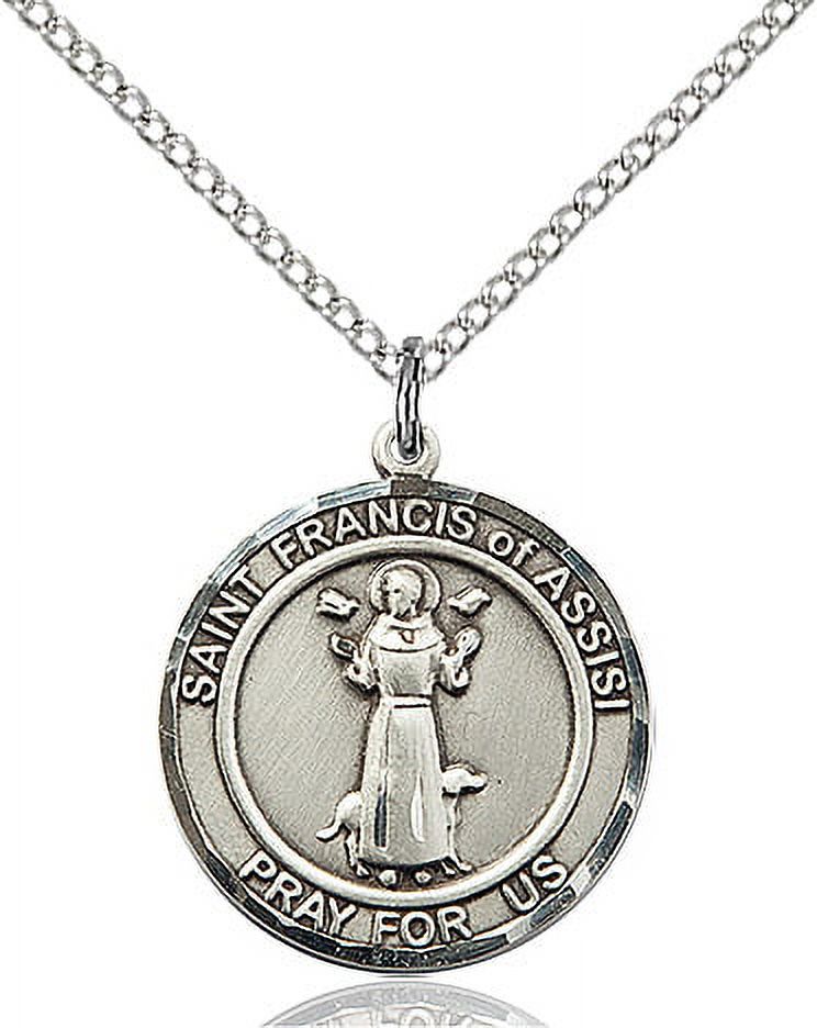 Sterling Silver St. Francis of Assisi Pendant 3/4 x 5/8 inches with 18 ...
