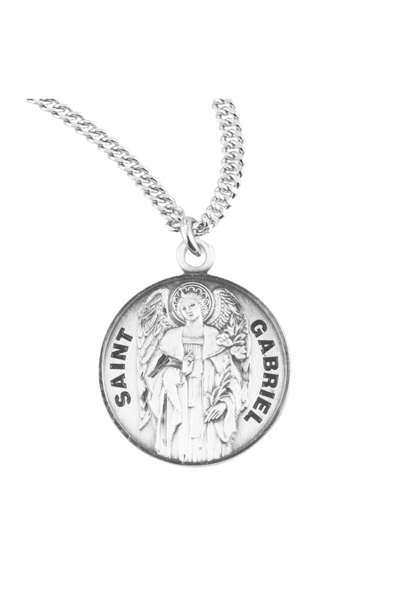 Sterling Silver St.Gabriel Medal Pendant Necklace in 20 Inch Rhodium Plated Stainless Steel Chain -Patron Saint of communication, mail carriers, Deluxe Velvet Gift Box - Made in USA