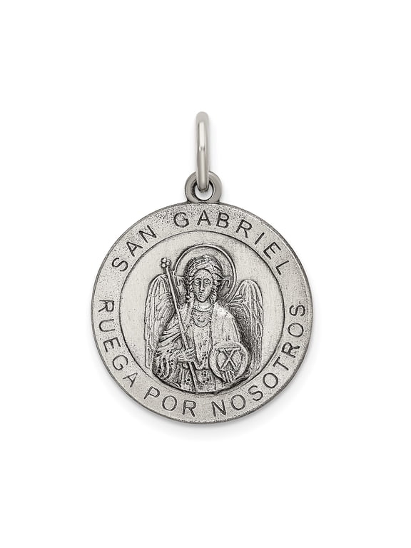 Sterling Silver St Gabriel Pendant Necklace with Spanish Inscription for Men or Women Catholic Christian Archangel Medal Religious Jewelry Symbol of Protection and Divine Guidance