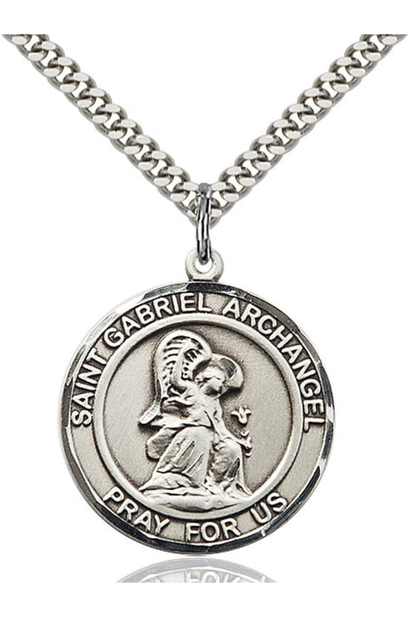 Sterling Silver St. Gabriel the Archangel Pendant 1 x 5/8 inches with Heavy Curb Chain