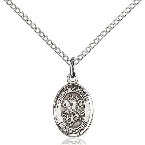Sterling Silver St. George Pendant 1/2 x 1/4 inches with Sterling Silver Lite Curb Chain