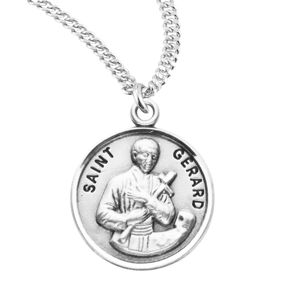Sterling Silver St.Gerard Medal Pendant Necklace in 20 Inch Rhodium Plated Stainless Steel Chain -Patron Saint of pregnancy and safe delivery, Deluxe Velvet Gift Box - Made in USA