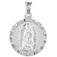 thumbnail image 1 of Sterling Silver St Guadalupe & Sacred Heart of Jesus Necklace Double sided Medal 3/4 inch Round Diamond Cut Rim 30 inch Box_19, 1 of 2