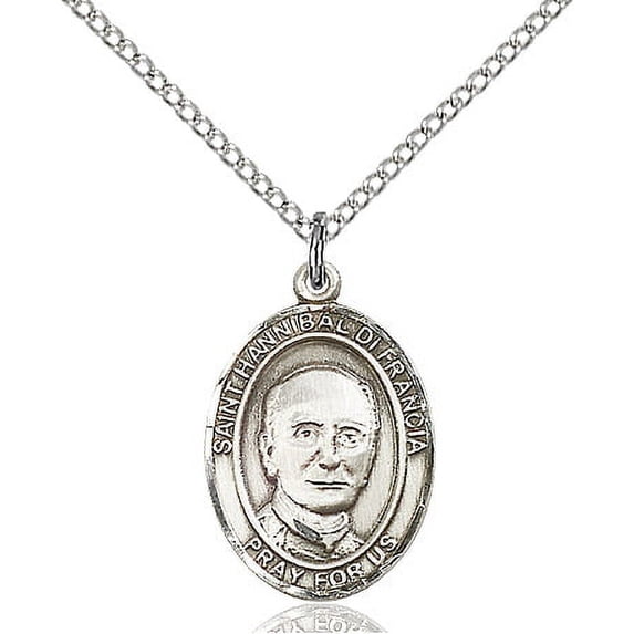 Sterling Silver St. Hannibal Pendant 3/4 x 1/2 inches with Sterling Silver Lite Curb Chain