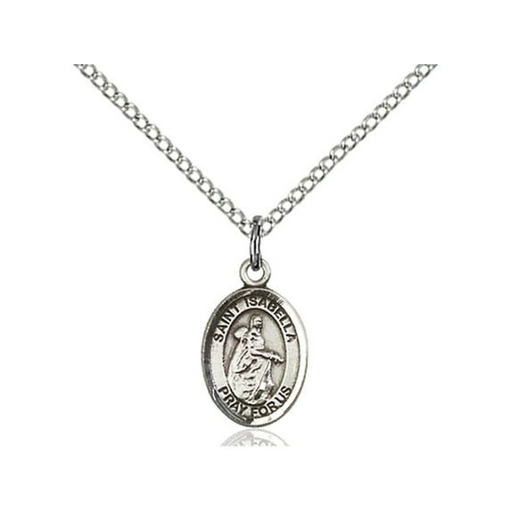 Sterling Silver St. Isabella of Portugal Pendant 1/2 x 1/4 inches with Sterling Silver Lite Curb Chain