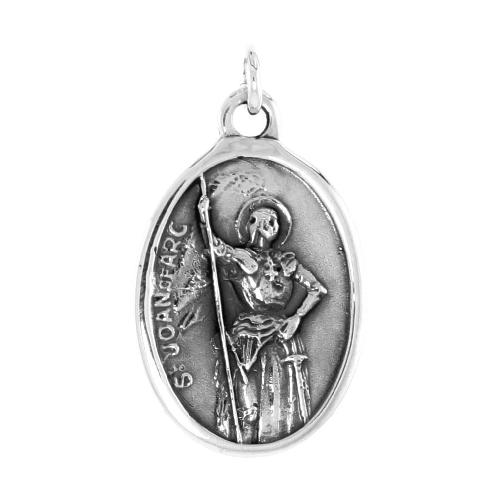 Sterling Silver St Joan of Arc Medal Pendant Oxidized finish Oval 1 ...