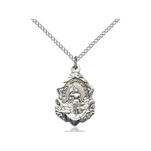 Sterling Silver St. Joan of Arc Pendant 3/4 x 1/2 inches with 18 inch Sterling Silver Curb Chain
