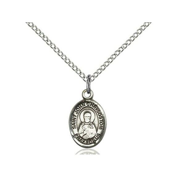 Sterling Silver St. John Chrysostom Pendant 1/2 x 1/4 inches with SS Lite Curb Chain