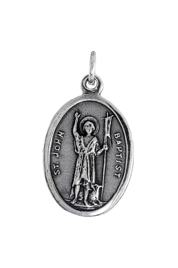 Sterling Silver St John Medal Pendant Oxidized finish Oval 7/8 inch