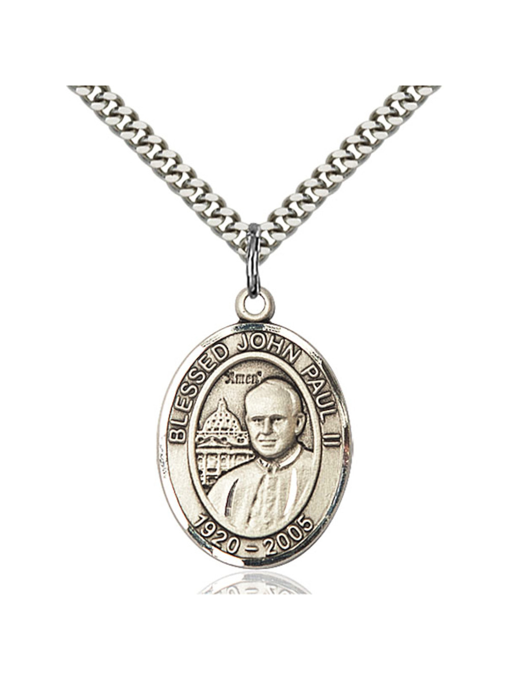 Sterling Silver St. John Paul II Pendant 1 x 3/4 inches with Heavy Curb ...
