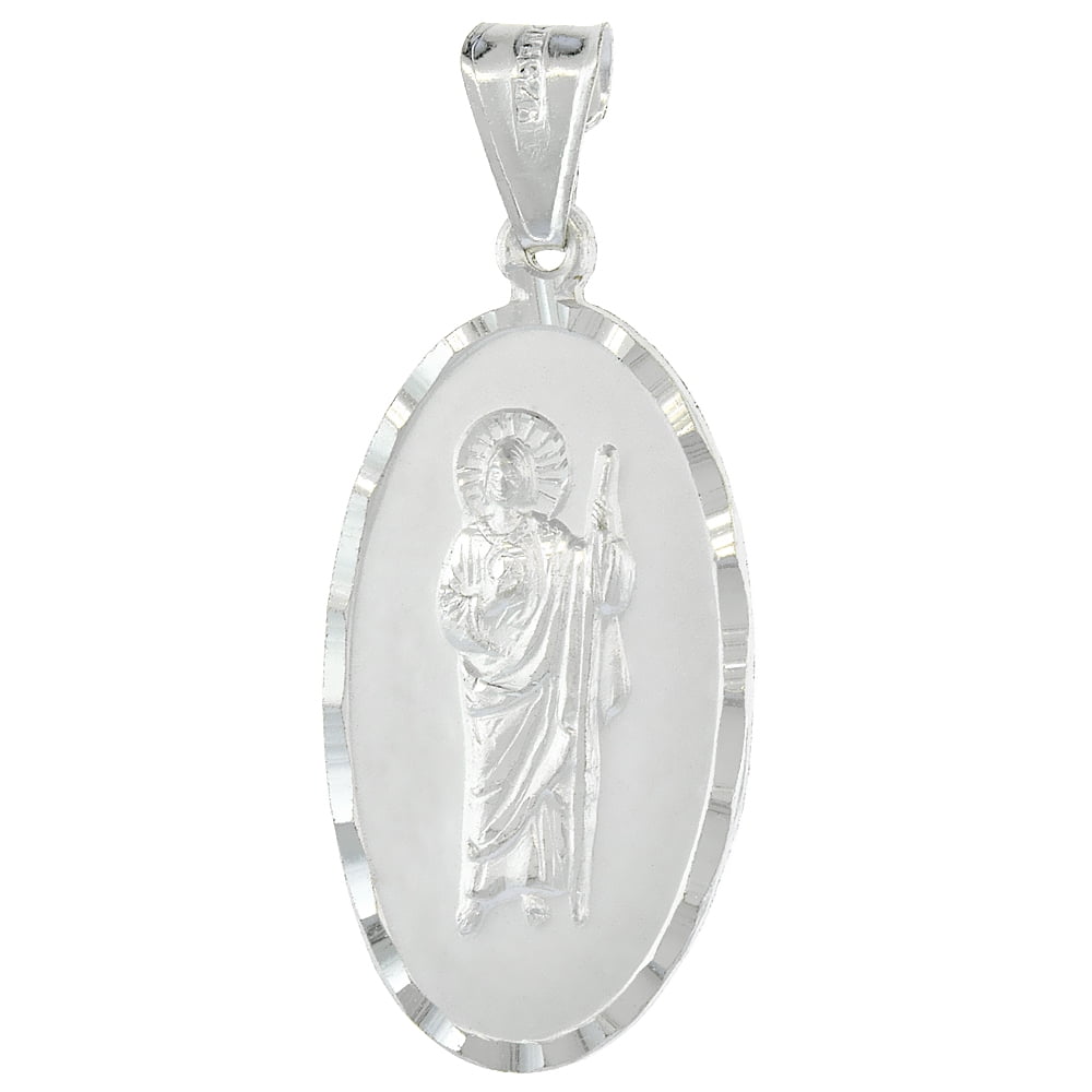 Sterling Silver St. Jude Necklace San judas Tadeo Medal Oval Diamond ...