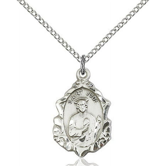 Sterling Silver St. Jude Pendant 3/4 X 1/2 inches with 18 inch Sterling Silver Curb Chain