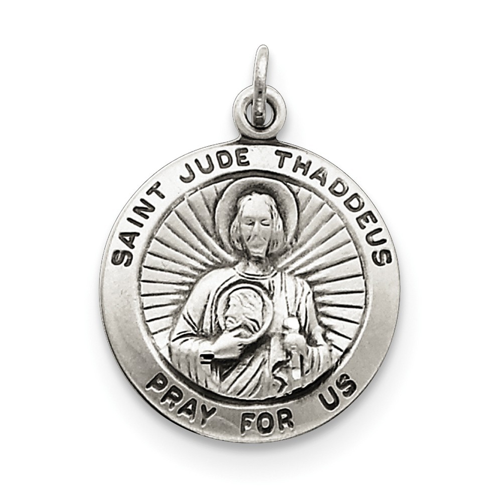 Sterling Silber Runde Heiliger St. Jude Thaddeus Medaille Halskette Charm Anhänger