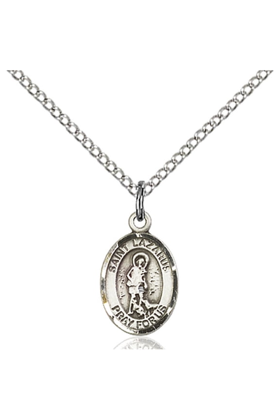 Sterling Silver St. Lazarus Pendant 1/2 x 1/4 inches with Sterling Silver Lite Curb Chain