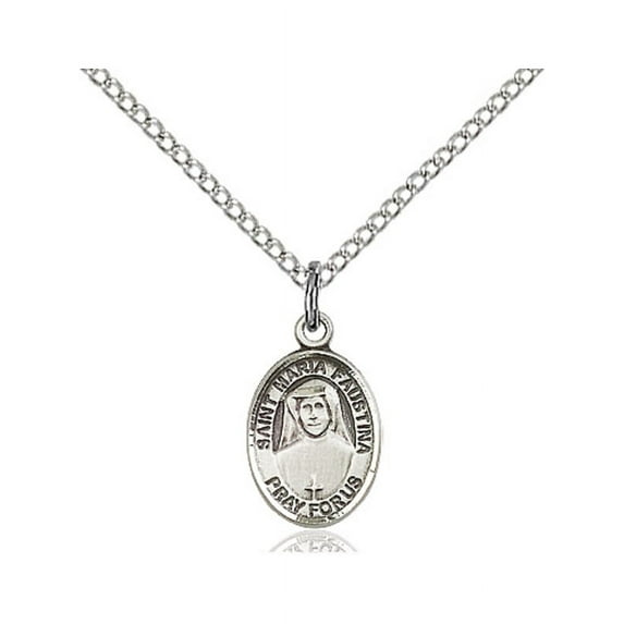 Sterling Silver St. Maria Faustina Pendant 1/2 x 1/4 inches with Sterling Silver Lite Curb Chain