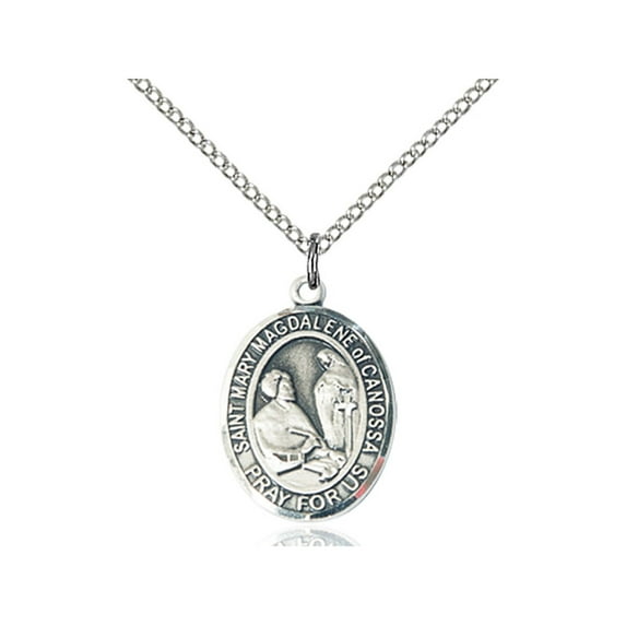 Sterling Silver St. Mary Magdalene of Canossa Pendant 3/4 x 1/2 inches with 18 inch Sterling Silver Curb Chain