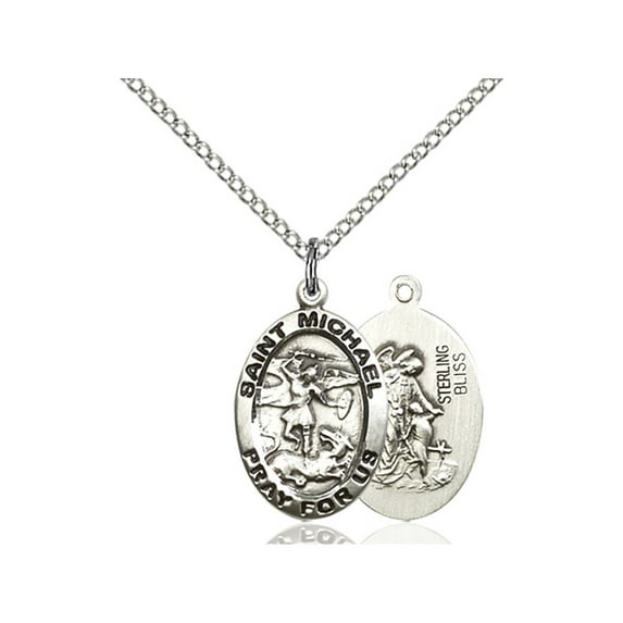 Sterling Silver St. Michael the Archangel Pendant 3/4 x 1/2 inches with Lite Curb Chain