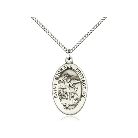 Sterling Silver St. Michael the Archangel Pendant 7/8 x 1/2 inches with Sterling Silver Lite Curb Chain