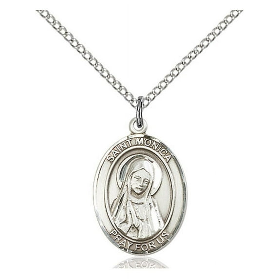Sterling Silver St. Monica Pendant 3/4 x 1/2 inches with Sterling Silver Lite Curb Chain