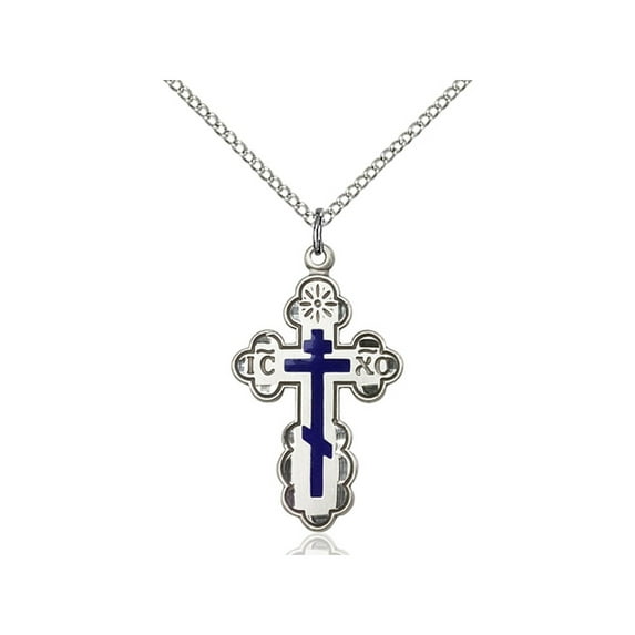 Sterling Silver St. Olga Pendant 1 1/8 x 5/8 inches with Sterling Silver Lite Curb Chain