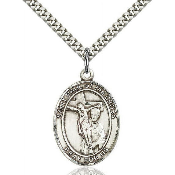 Sterling Silver St. Paul of the Cross Pendant 1 x 3/4 inches with Heavy Curb Chain