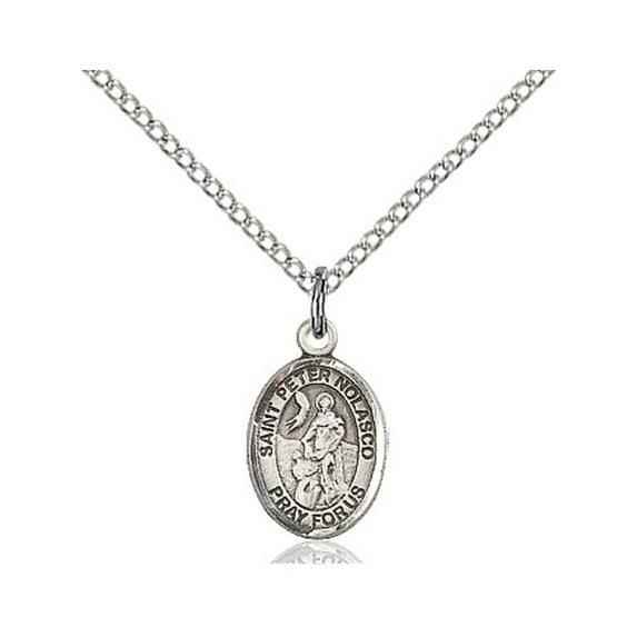 Sterling Silver St. Peter Nolasco Pendant 1/2 x 1/4 inches with Sterling Silver Lite Curb Chain