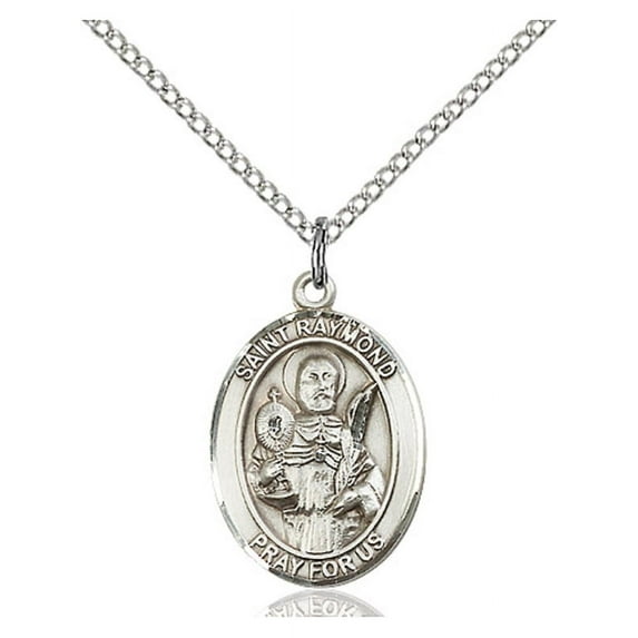 Sterling Silver St. Raymond Nonnatus Pendant 3/4 x 1/2 inches with Sterling Silver Lite Curb Chain