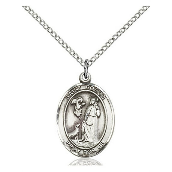 Sterling Silver St. Rocco Pendant 3/4 x 1/2 inches with SS Lite Curb Chain