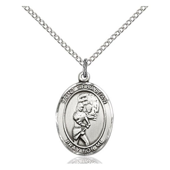 Sterling Silver St. Sebastian / Softball Pendant 3/4 x 1/2 inches with SS Lite Curb Chain