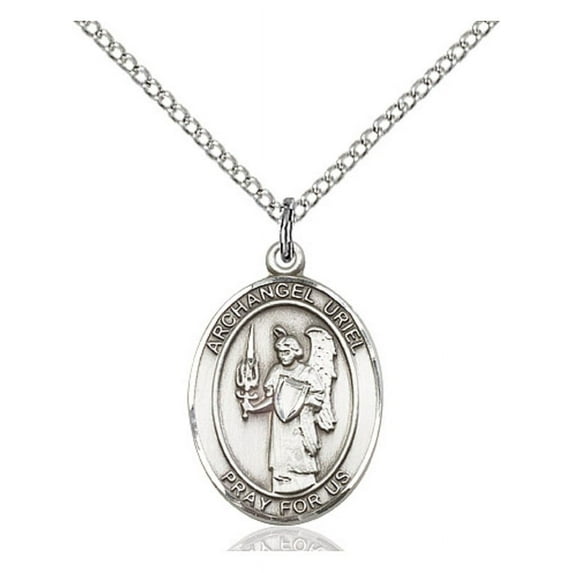 Sterling Silver St. Uriel Pendant 3/4 x 1/2 inches with SS Lite Curb Chain