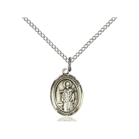 Sterling Silver St. Wolfgang Pendant 1/2 x 1/4 inches with Sterling Silver Lite Curb Chain