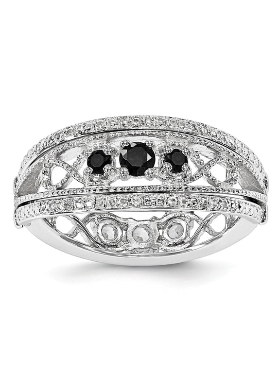 Sterling Silver Stack Exp Black Sapphire & Created White Sapphire Flip Ring