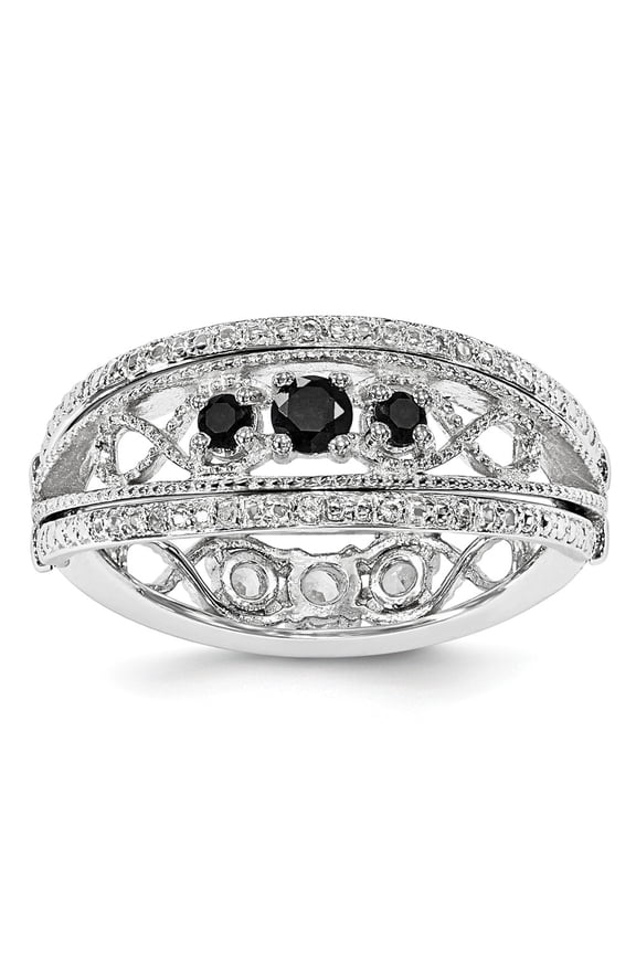 Sterling Silver Stack Exp Black Sapphire & Created White Sapphire Flip Ring
