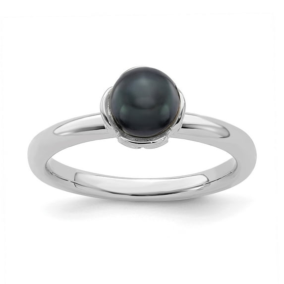 Sterling Silver Stack Exp. Polished Black Freshwater Cultured Pearl Ring - Size 5