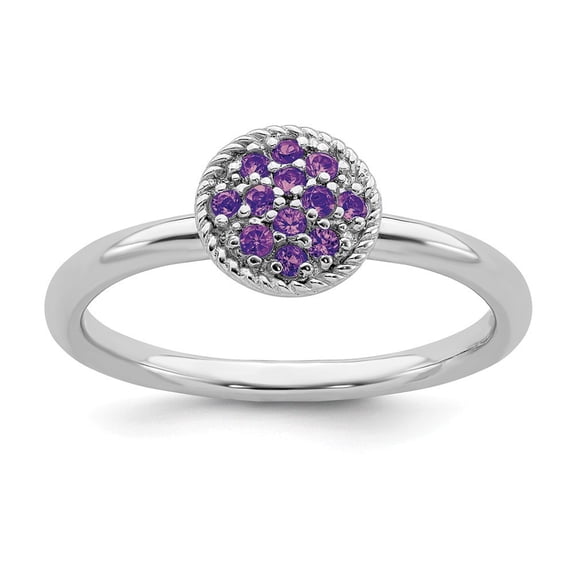 Sterling Silver Stackable Amethyst Rhodium Ring - .20 cwt - Size 7