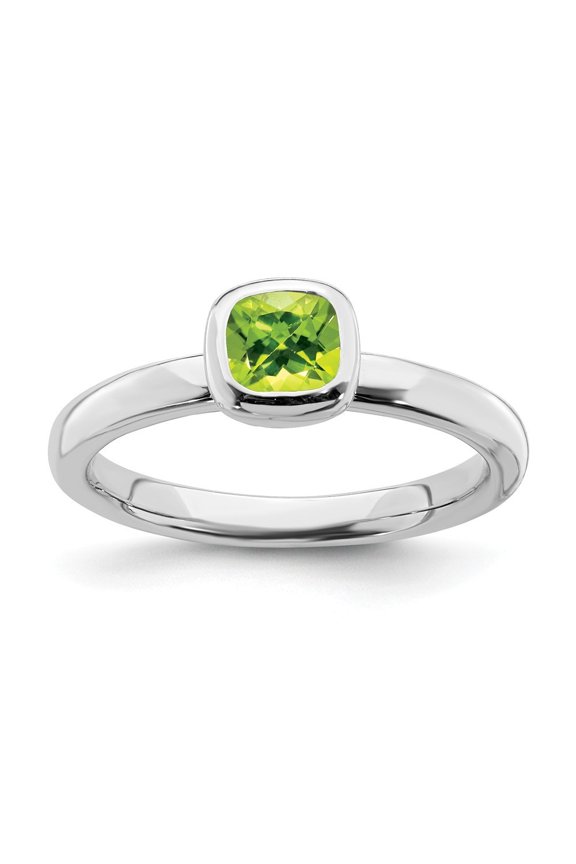 Sterling Silver Stackable Cushion Cut Peridot Ring - .62 cwt - Size 5
