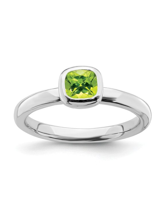 Sterling Silver Stackable Cushion Cut Peridot Ring - .62 cwt - Size 9