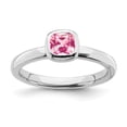 thumbnail image 1 of Sterling Silver Stackable Cushion Cut Pink Tourm. Ring - .57 cwt 2.9 Grams - Size 5, 1 of 2