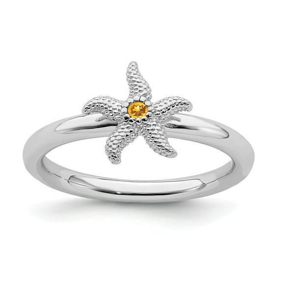 Sterling Silver Stackable Expressions 0.04 Ct. Citrine Starfish Ring Size 5