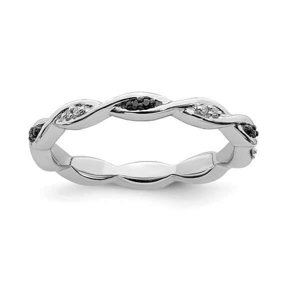 Sterling Silver Stackable Expressions 0.07 Ct. Black & White Diamond Ring Size 10