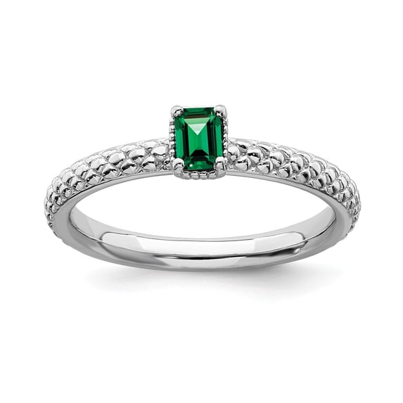 Sterling Silver Stackable Expressions 0.20 Ct. Created Emerald Single Stone Ring Size 5