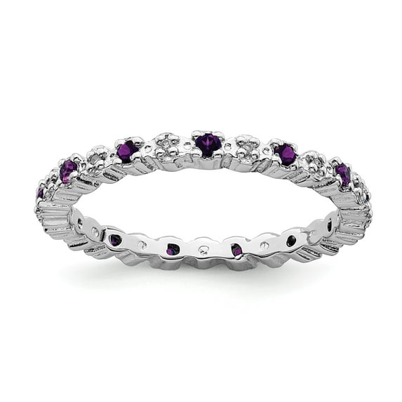 Sterling Silver Stackable Expressions Amethyst & Diamond Ring - Size 9