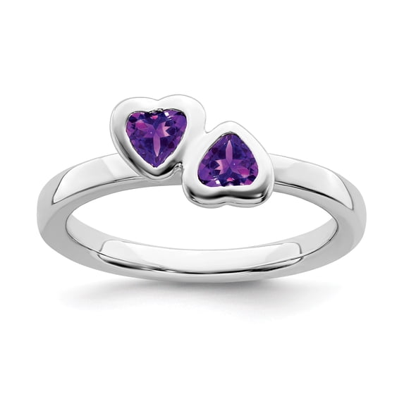 Sterling Silver Stackable Expressions Amethyst Double Heart Ring - Size 10