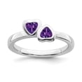 thumbnail image 1 of Sterling Silver Stackable Expressions Amethyst Double Heart Ring - Size 9, 1 of 3